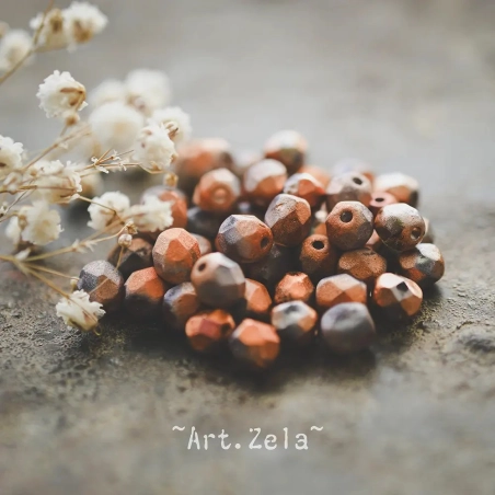 Facettes gris cuivre orangé 6mm X20 Perles verre tchèque métallisé