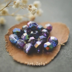 Facettes pourpre bleu vert 6mm X20 Perles verre tchèque irisé