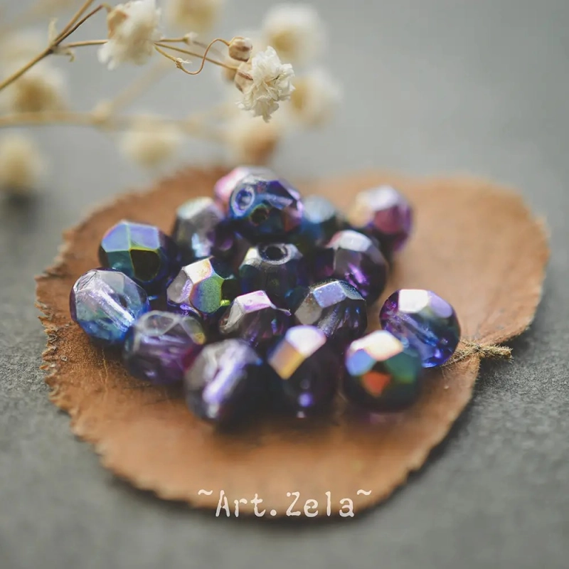 Facettes pourpre bleu vert 6mm X20 Perles verre tchèque irisé