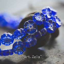 Fleurs hawaïennes bleu blanc 12mm X6 Perles verre tchèque