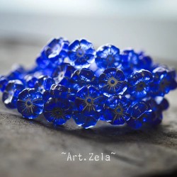 Fleurs hawaïennes bleu blanc 12mm X6 Perles verre tchèque