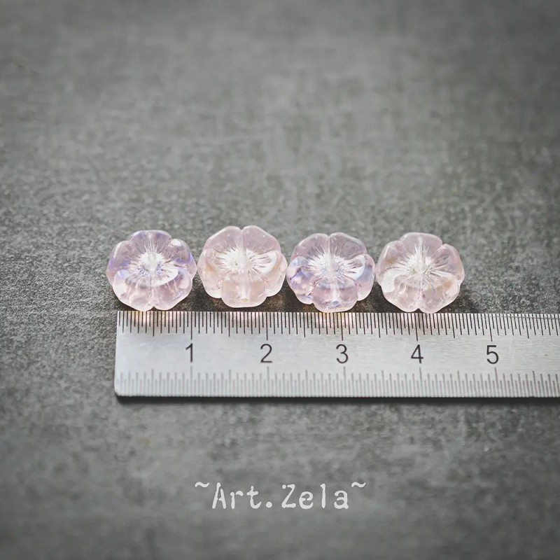 Fleurs hawaïennes rose irisé 12mm X6 Perles verre tchèque AB