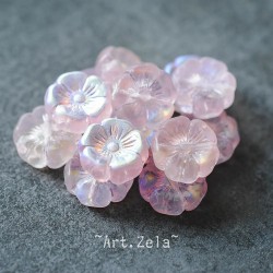 Fleurs hawaïennes rose irisé 12mm X6 Perles verre tchèque AB