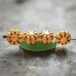 Fleurs de cactus orangé opalescent 9mm X20 Perles verre tchèque