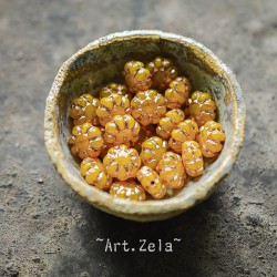 Fleurs de cactus orangé opalescent 9mm X20 Perles verre tchèque