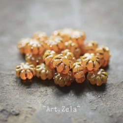 Fleurs de cactus orangé opalescent 9mm X20 Perles verre tchèque