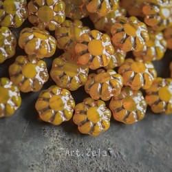 Fleurs de cactus orangé opalescent 9mm X20 Perles verre tchèque