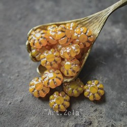 Fleurs de cactus orangé opalescent 9mm X20 Perles verre tchèque