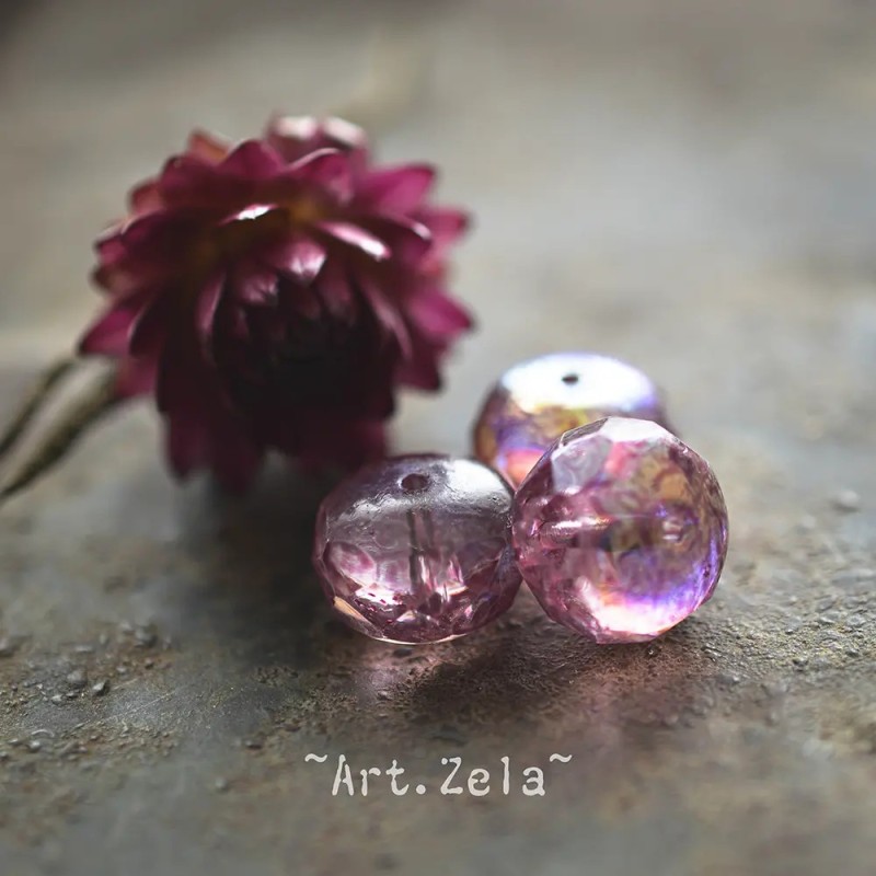 Rondelles facettes lilas irisé 13mm X2 Grandes perles verre tchèque AB