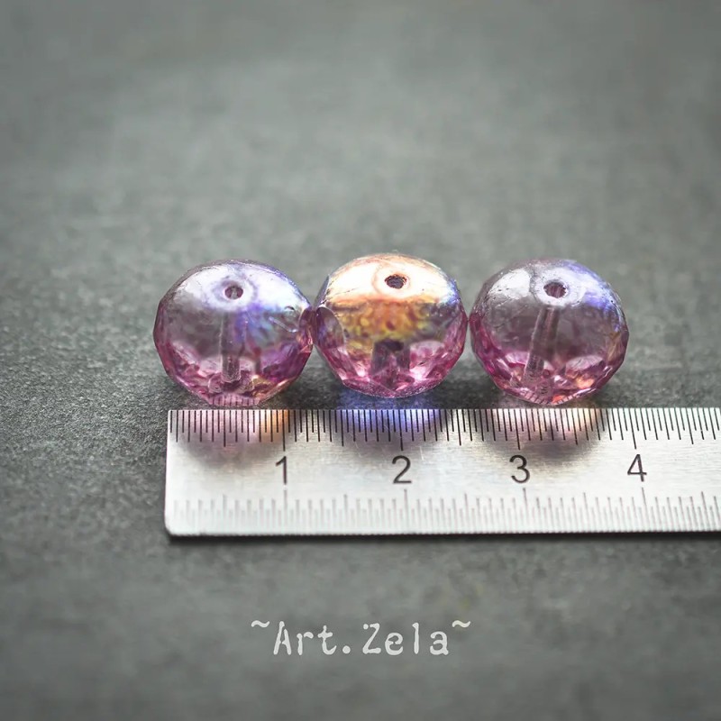 Rondelles facettes lilas irisé 13mm X2 Grandes perles verre tchèque AB