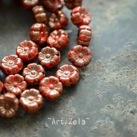 Fleurs hawaïennes rouge foncé 8mm X15 Perles verre tchèque opaque