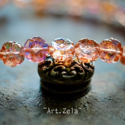 Fleurs hawaïennes orange irisé 8mm X15 Perles verre tchèque AB