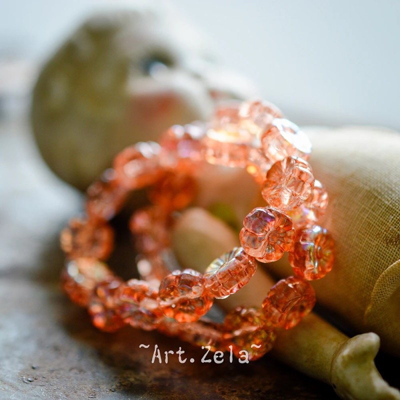 Fleurs hawaïennes orange irisé 8mm X15 Perles verre tchèque AB