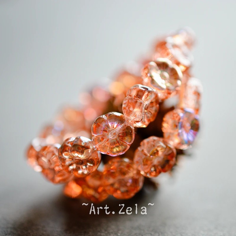 Fleurs hawaïennes orange irisé 8mm X15 Perles verre tchèque AB