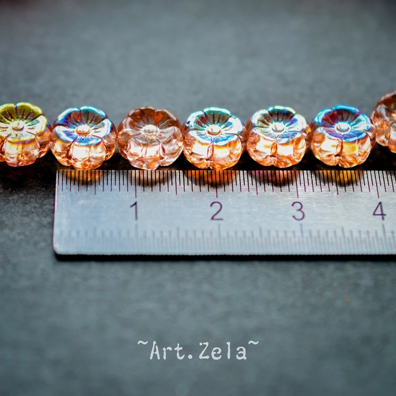Fleurs hawaïennes orange irisé 8mm X15 Perles verre tchèque AB