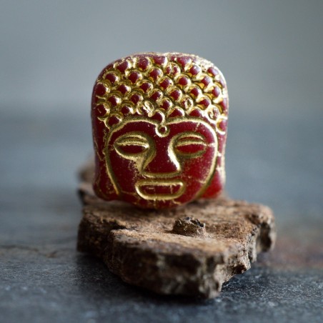 Bouddha rouge bronze 14mm X2 Perles verre tchèque mat