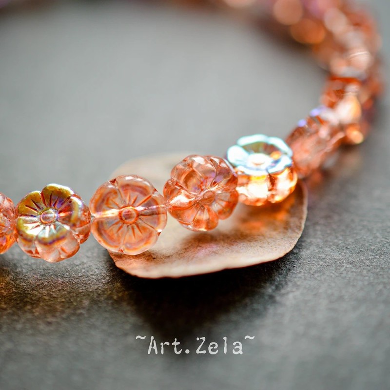 Fleurs hawaïennes orange irisé 8mm X15 Perles verre tchèque AB