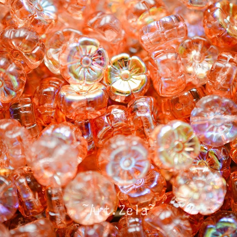 Fleurs hawaïennes orange irisé 8mm X15 Perles verre tchèque AB