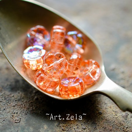 Fleurs hawaïennes orange irisé 8mm X15 Perles verre tchèque AB