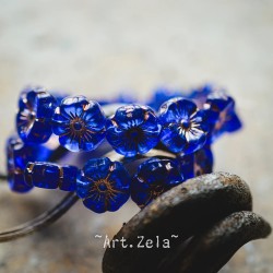 Fleurs hawaïennes bleu cuivre 12mm X6 Perles verre tchèque