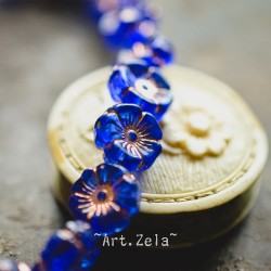 Fleurs hawaïennes bleu cuivre 12mm X6 Perles verre tchèque