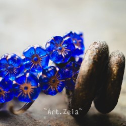 Fleurs hawaïennes bleu cuivre 12mm X6 Perles verre tchèque