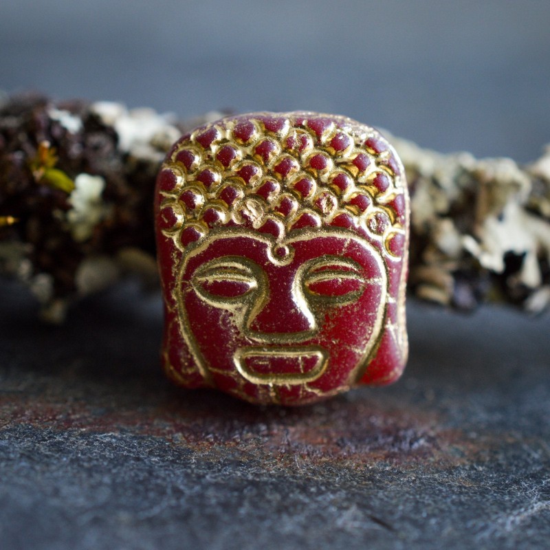 Bouddha rouge bronze 14mm X2 Perles verre tchèque mat