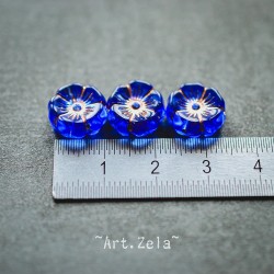 Fleurs hawaïennes bleu cuivre 12mm X6 Perles verre tchèque