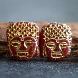 Bouddha rouge bronze 14mm X2 Perles verre tchèque mat