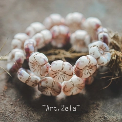 Fleurs hawaïennes mix blanc parme 12mm X6 Perles verre tchèque