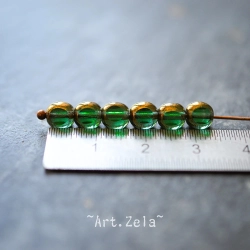 Perles 3 pans vert émeraude bronze 6mm X20 Perles verre tchèque