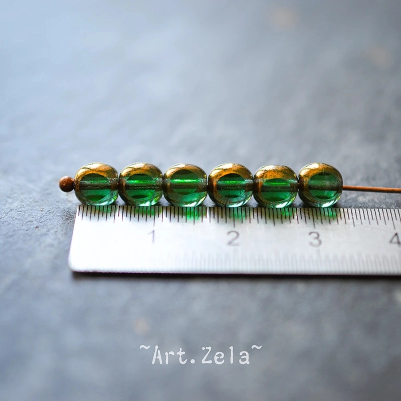 Perles 3 pans vert émeraude bronze 6mm X20 Perles verre tchèque