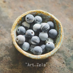 Perles Jaspe Picasso polychrome gris-bleu 8mm X15 - Perles gemmes