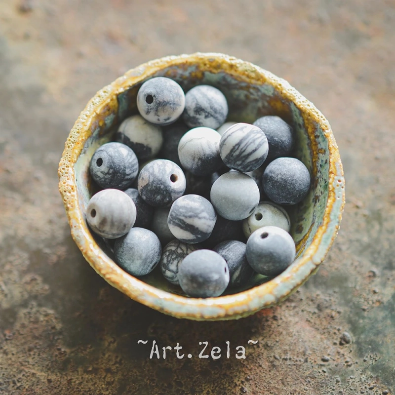 Perles Jaspe Picasso polychrome gris-bleu 8mm X15 - Perles gemmes