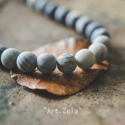 Perles Jaspe Picasso polychrome gris-bleu 8mm X15 - Perles gemmes