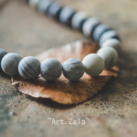 Perles Jaspe Picasso polychrome gris-bleu 8mm X15 - Perles gemmes