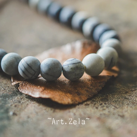 Perles Jaspe Picasso polychrome gris-bleu 8mm X15 - Perles gemmes