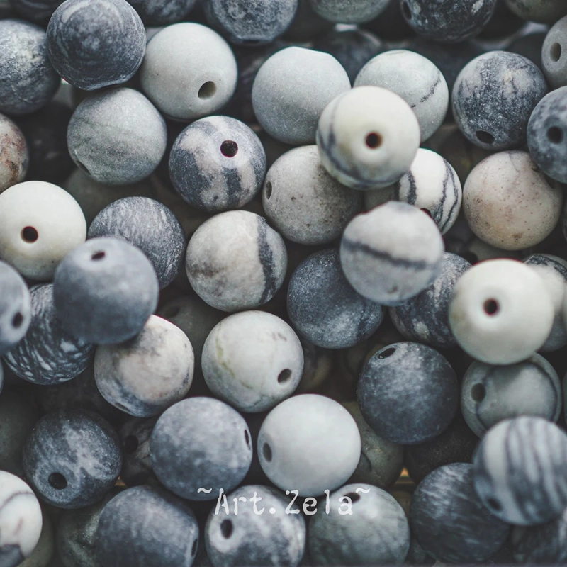 Perles Jaspe Picasso polychrome gris-bleu 8mm X15 - Perles gemmes