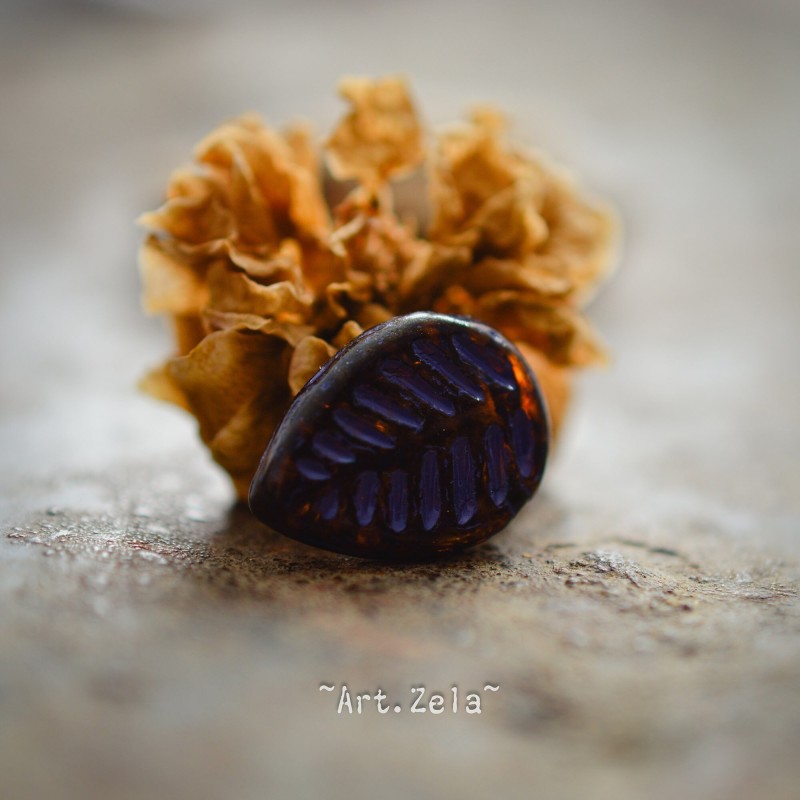 Feuilles pourpre et ambre 16mm X2 Perles verre tchèque Picasso