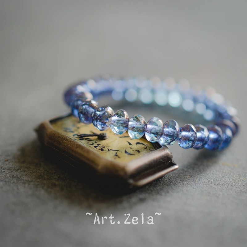 Mini rondelles bleu cuivre 5x3mm X30 Perles verre tchèque facetté