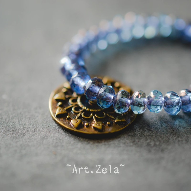 Mini rondelles bleu cuivre 5x3mm X30 Perles verre tchèque facetté