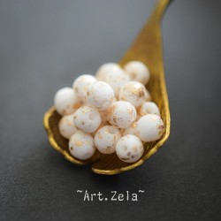 Perles rondes blanc doré 6mm X20 Perles verre tchèque