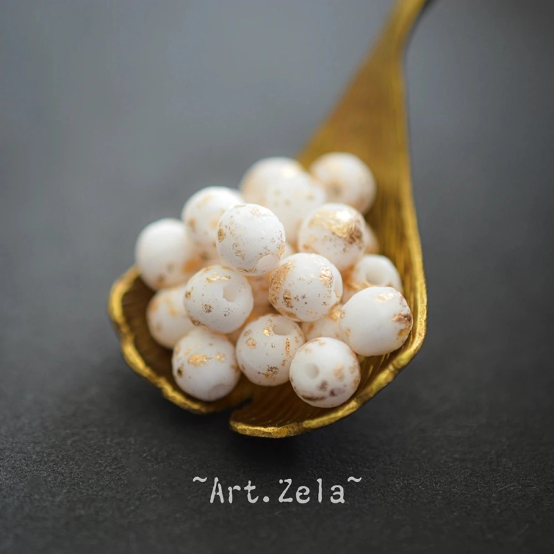 Perles rondes blanc doré 6mm X20 Perles verre tchèque