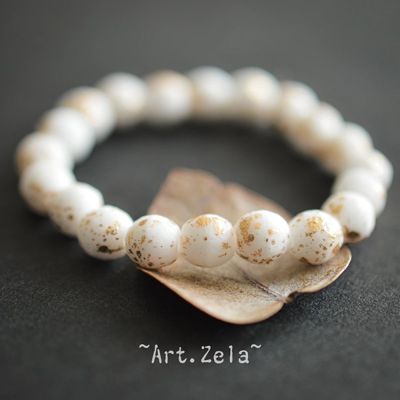 Perles rondes blanc doré 6mm X20 Perles verre tchèque