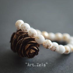 Perles rondes blanc doré 6mm X20 Perles verre tchèque