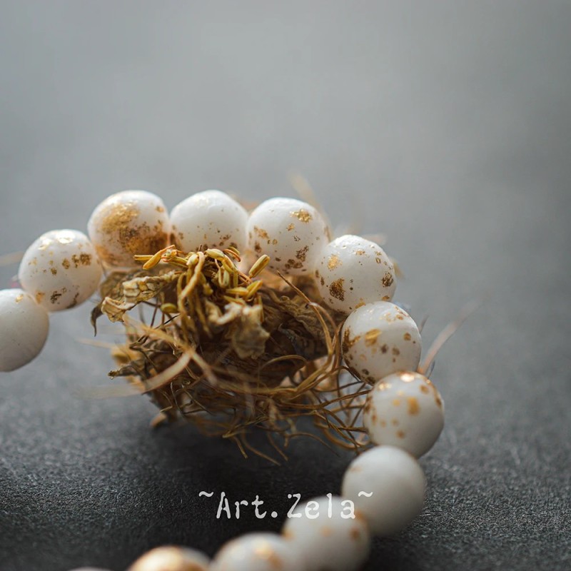 Perles rondes blanc doré 6mm X20 Perles verre tchèque