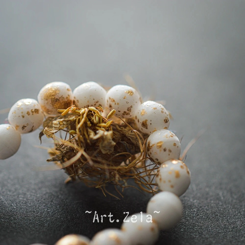 Perles rondes blanc doré 6mm X20 Perles verre tchèque