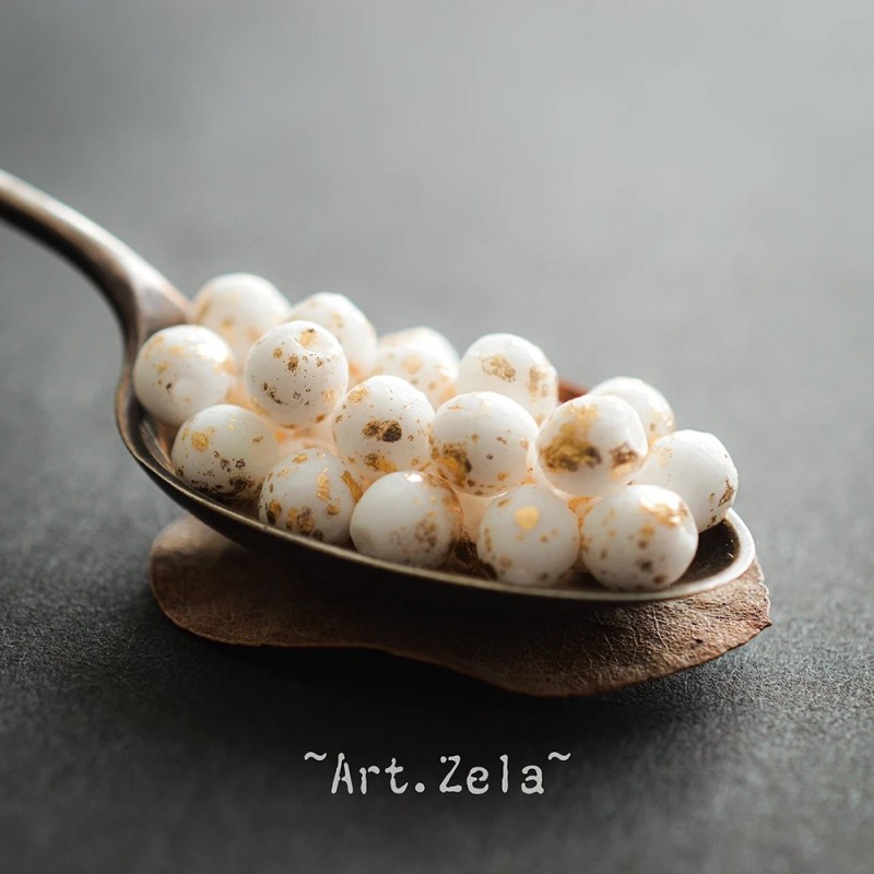 Perles rondes blanc doré 6mm X20 Perles verre tchèque