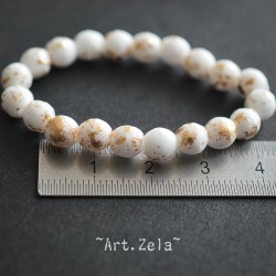 Perles rondes blanc doré 6mm X20 Perles verre tchèque