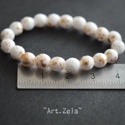 Perles rondes blanc doré 6mm X20 Perles verre tchèque